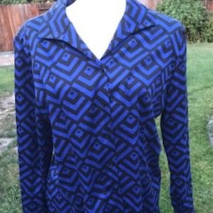NWT Chico’s CHICOS Geo Statement Ella LS Basic Blue Grotto Top Blouse 3 XL